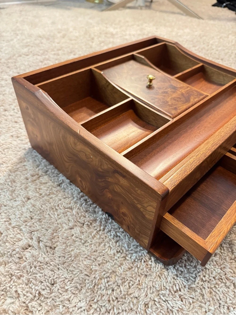 Rare Vintage Men‘s Dresser Jewelry Valet Tray Wood Jewelry Box Organizer